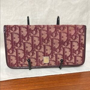 Dior Burgundy and Beige Logo Jacquard Wallet